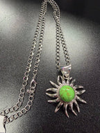 Mexican Green Stone 925 Sunburst Pendant Non-925 Necklace