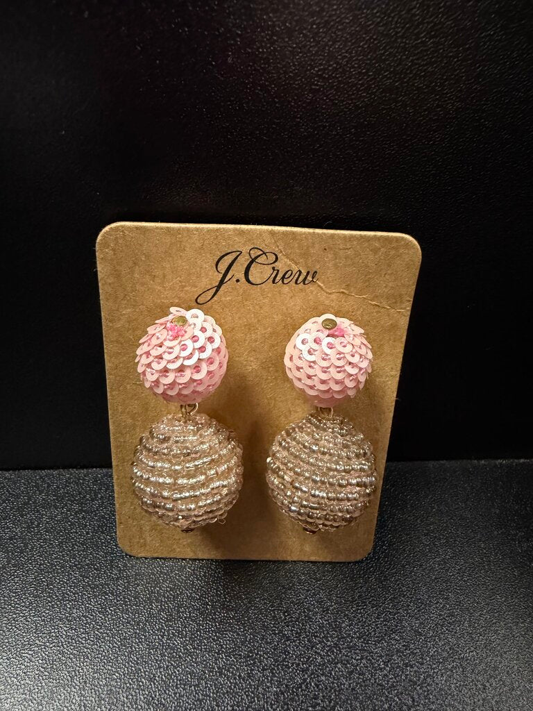 J.Crew Pink Sequin & Seed Bead Ball Drop Earrings