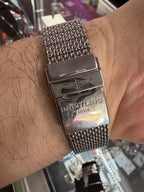 2012-2013 Breitling Superocean Heritage Chronograph A23370 — 44mm, stainless steel, silver dial, black bezel, on the mesh bracelet 2715/154A