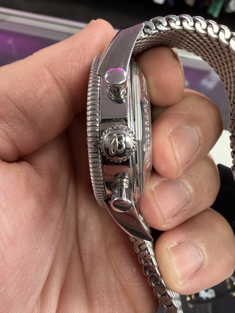 2012-2013 Breitling Superocean Heritage Chronograph A23370 — 44mm, stainless steel, silver dial, black bezel, on the mesh bracelet 2715/154A