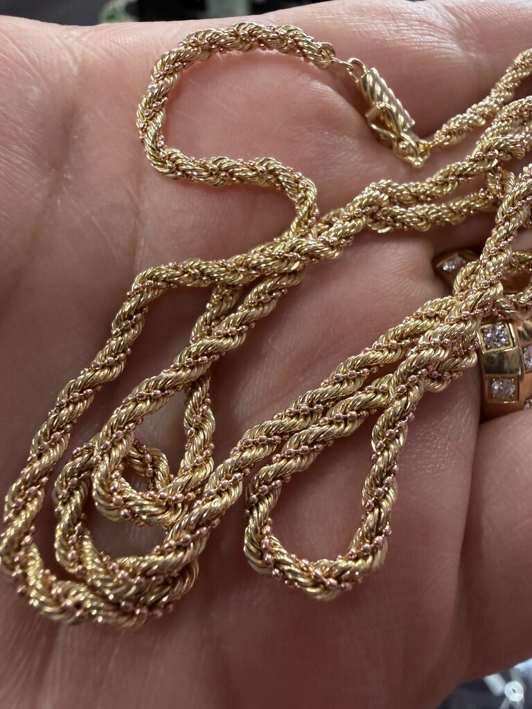 14K Yellow and Rose Gold Beaded Rope Chain 24'