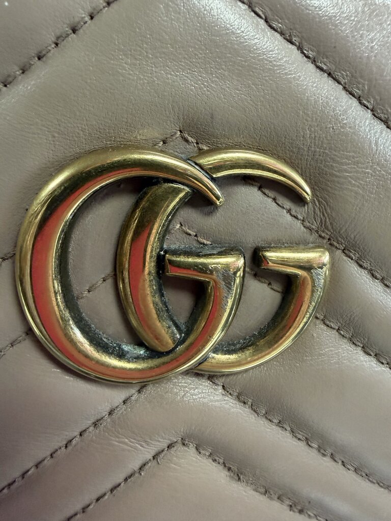 Gucci GG Marmont Backpack Matelasse Quilted Beige Leather with Goldtone Hardware
