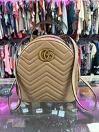 Gucci GG Marmont Backpack Matelasse Quilted Beige Leather with Goldtone Hardware