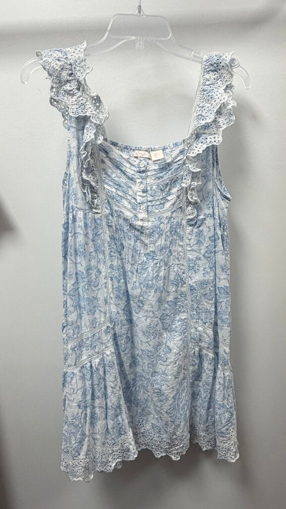 LG Sleeveless Paisley Button Front Ruffle Dress