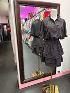 SM L/S Stretch Waist Pepper Print Layered Dress
