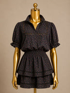 SM L/S Stretch Waist Pepper Print Layered Dress