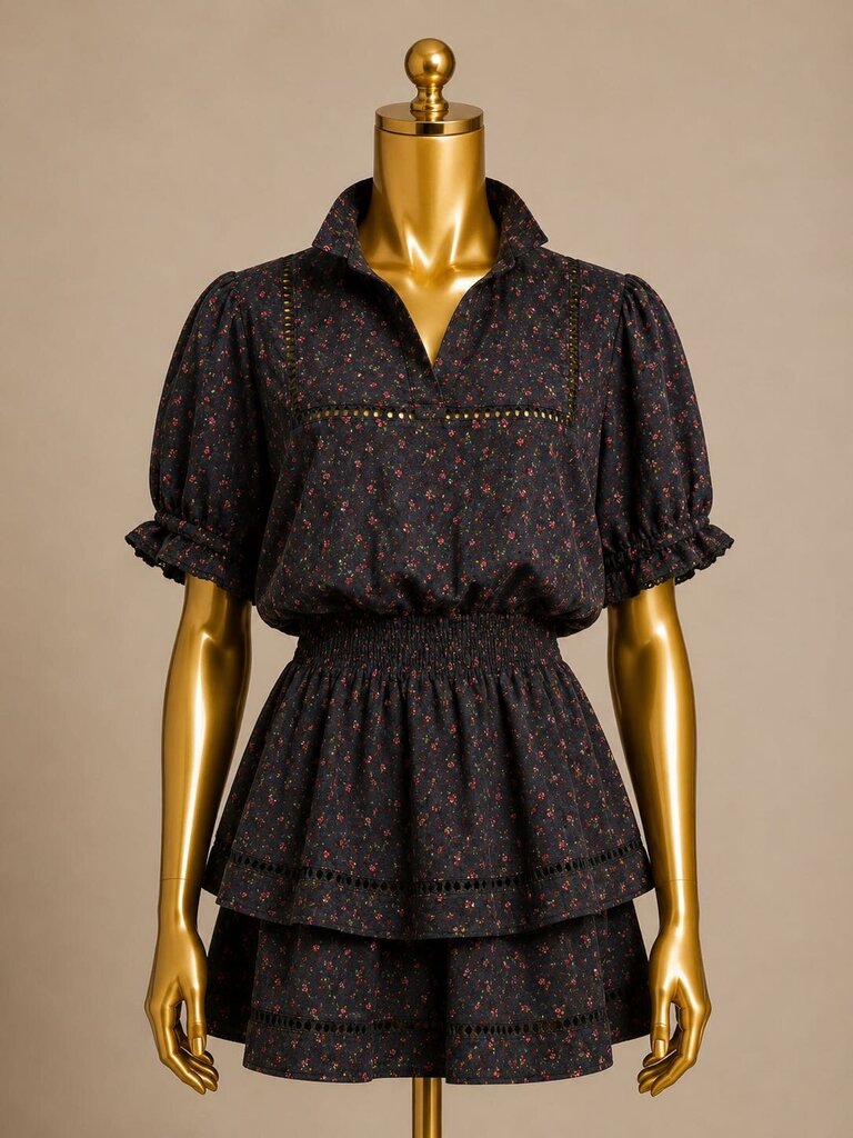 SM L/S Stretch Waist Pepper Print Layered Dress