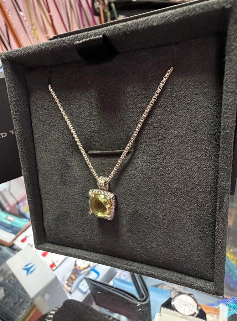 David Yurman VTG Sterling Silver Citrine Chatelaine Diamond Pendant Necklace