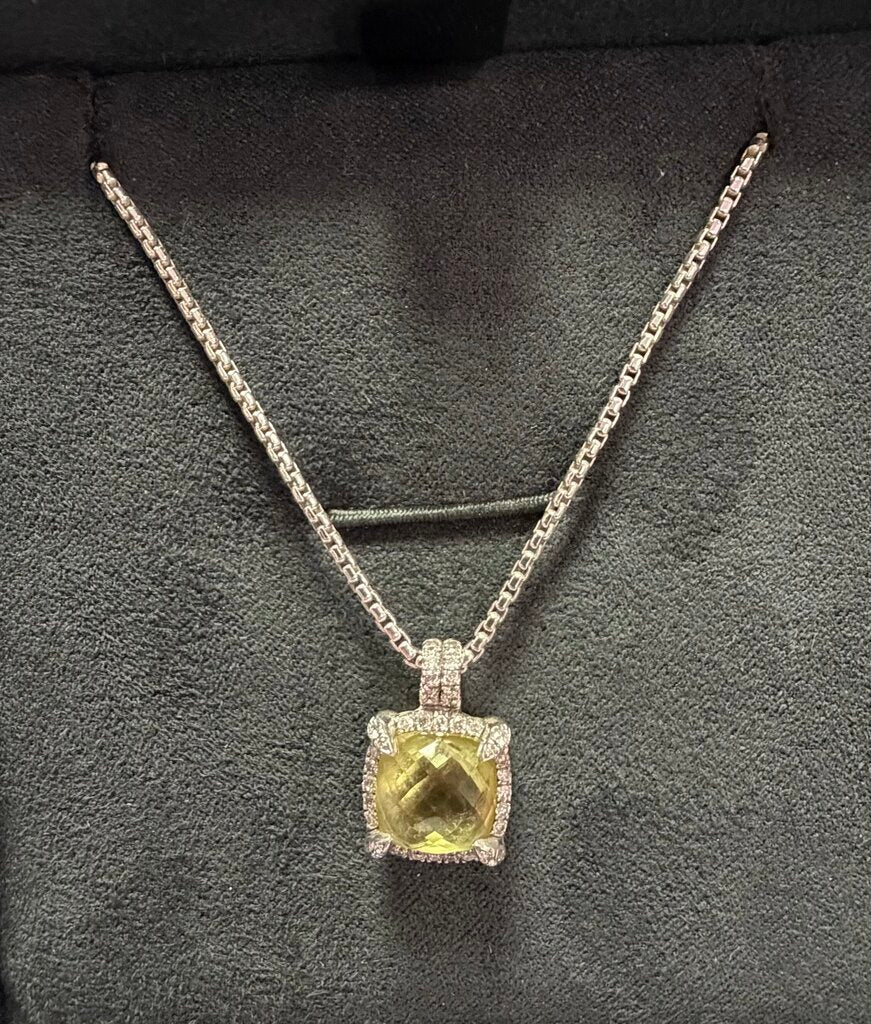 David Yurman VTG Sterling Silver Citrine Chatelaine Diamond Pendant Necklace
