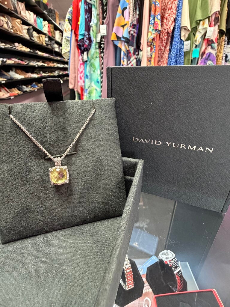David Yurman VTG Sterling Silver Citrine Chatelaine Diamond Pendant Necklace