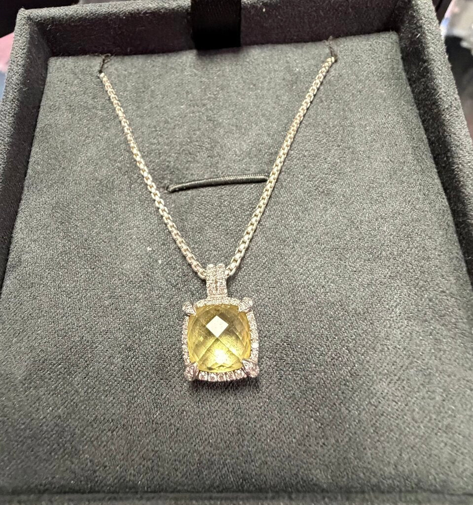 David Yurman VTG Sterling Silver Citrine Chatelaine Diamond Pendant Necklace
