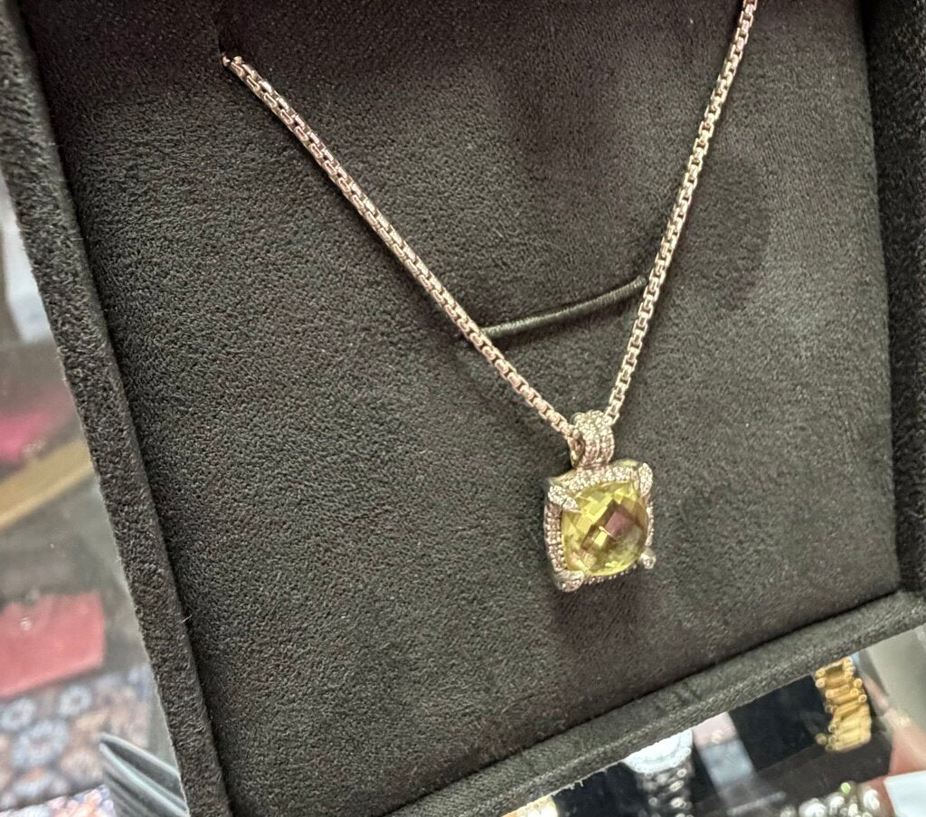 David Yurman VTG Sterling Silver Citrine Chatelaine Diamond Pendant Necklace