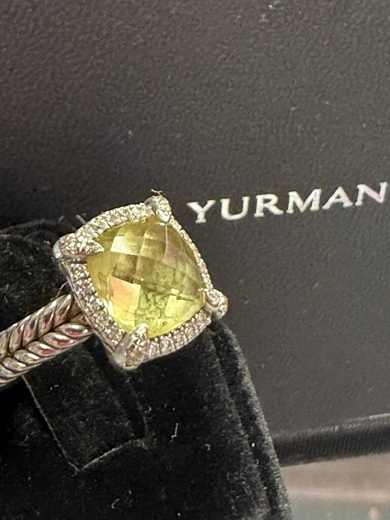 David Yurman VTG Chatelaine Pavé Diamond Bezel Lemon Citrine Earrings
