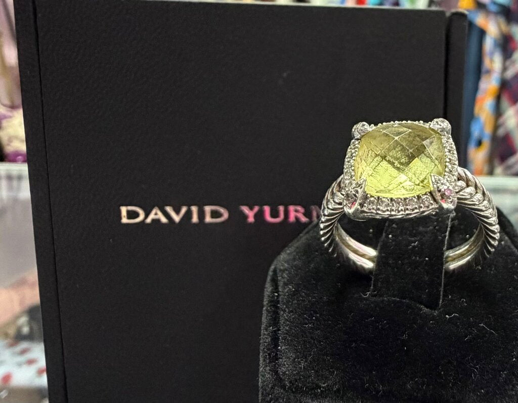 David Yurman VTG Chatelaine Pavé Diamond Bezel Lemon Citrine Earrings