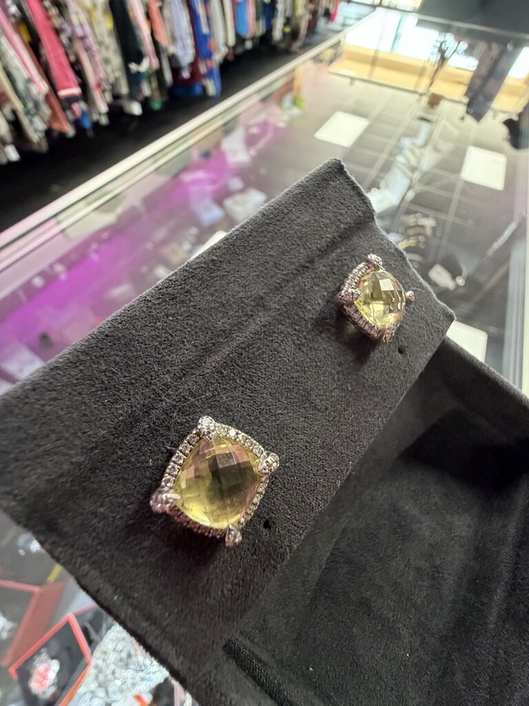 David Yurman VTG Chatelaine Pavé Diamond Bezel 11mm Citrine Ring sz 6