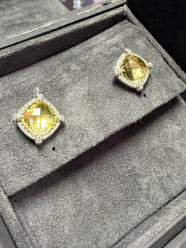 David Yurman VTG Chatelaine Pavé Diamond Bezel 11mm Citrine Ring sz 6