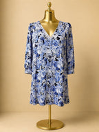 Sm Lilly Pulitzer L/S Cass Bonaire V Neck Dress In Blue Coastal Constellation