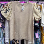 SM Anthropologie S/S Puff Squiggle Embroidered Crew Neck Ribbed