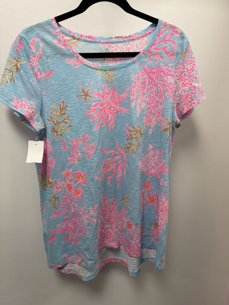 LG S/S Lilly Pulitzer Etta Scoop Top In Multi Royal Coral