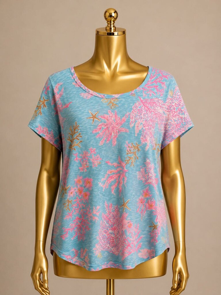 LG S/S Lilly Pulitzer Etta Scoop Top In Multi Royal Coral