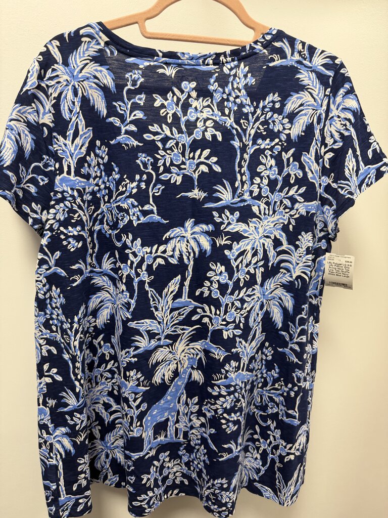LG S/S Lilly Pulitzer Etta Scoop Neck Tee Low Tide Giraffe Palm Print