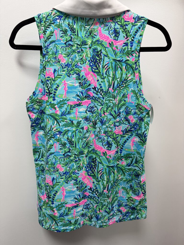 SM Lilly Pulitzer Luxletic Imara Polo Sleeveless Top Blue Horizon Par Fection