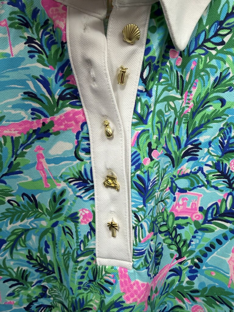 SM Lilly Pulitzer Luxletic Imara Polo Sleeveless Top Blue Horizon Par Fection