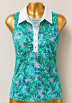 SM Lilly Pulitzer Luxletic Imara Polo Sleeveless Top Blue Horizon Par Fection