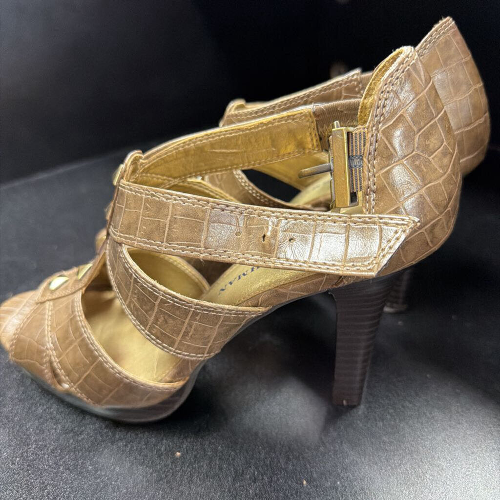 7.5 Croco Ankle Strap Studded Crisscross Heel