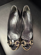 6.5-7/37.5 Gucci GG Canvas Charlotte Horsebit Espadrille Wedg