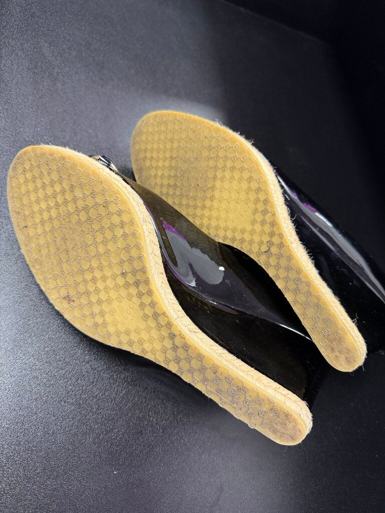 6.5-7/37.5 Gucci GG Canvas Charlotte Horsebit Espadrille Wedg