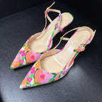 7.5 Pointed Ankle Strap Floral Heel