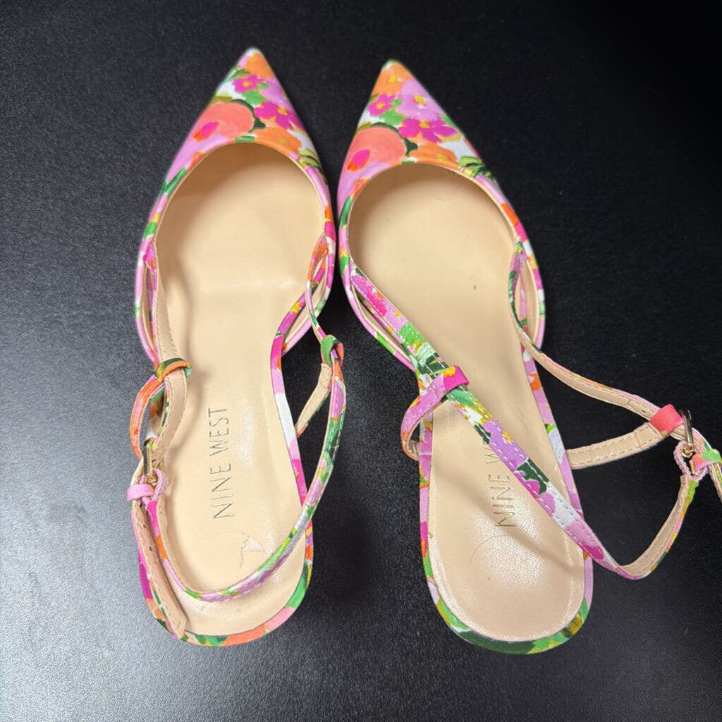 7.5 Pointed Ankle Strap Floral Heel