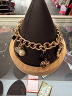 Betsey Johnson Gold Tone Butterfly Ladybug Flower Charm Bangle Toggle Bracelet