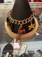 Betsey Johnson Gold Tone Butterfly Ladybug Flower Charm Bangle Toggle Bracelet