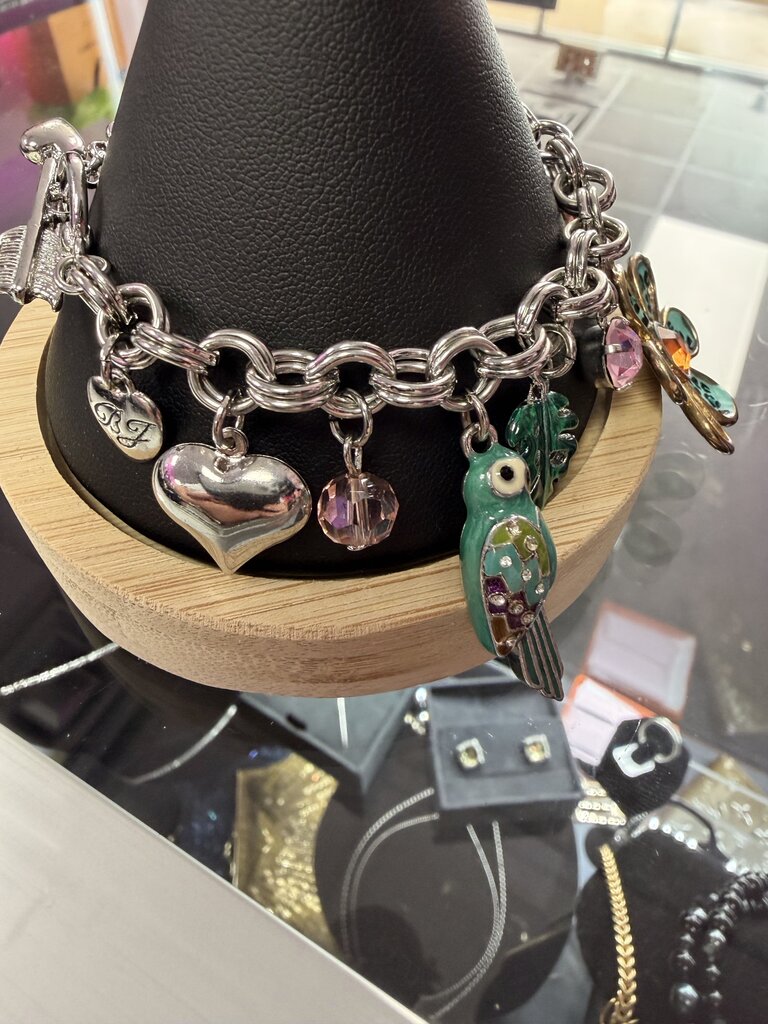 Betsey Johnson Silver-Tone Parrot Giraffe & Floral Charm Bracelet