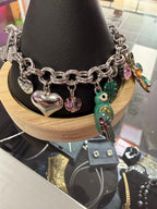Betsey Johnson Silver-Tone Parrot Giraffe & Floral Charm Bracelet