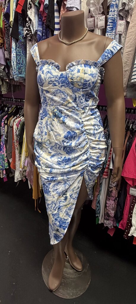 XL Straps Floral Pleated Leg Ruffle V Neck Dress