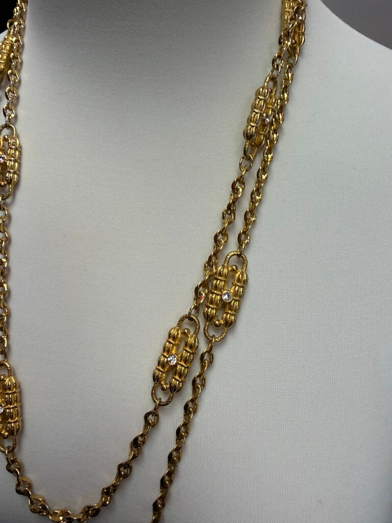 Camrose & Kross JBK (Jackie B. Kennedy) Gold Plated Paperclip Necklace Basketweave Station Clear Austrian Crystals