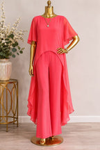 6 Trina Turk Capote Jumpsuit In Rum Punch Coral Sheer Overlay W/ Asem Hem