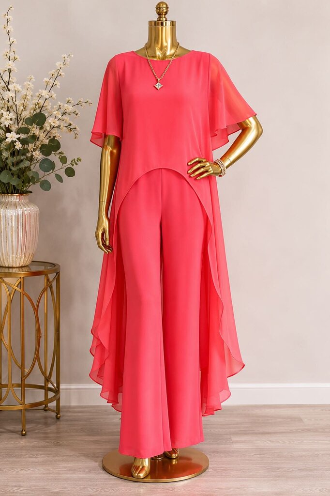 6 Trina Turk Capote Jumpsuit In Rum Punch Coral Sheer Overlay W/ Asem Hem