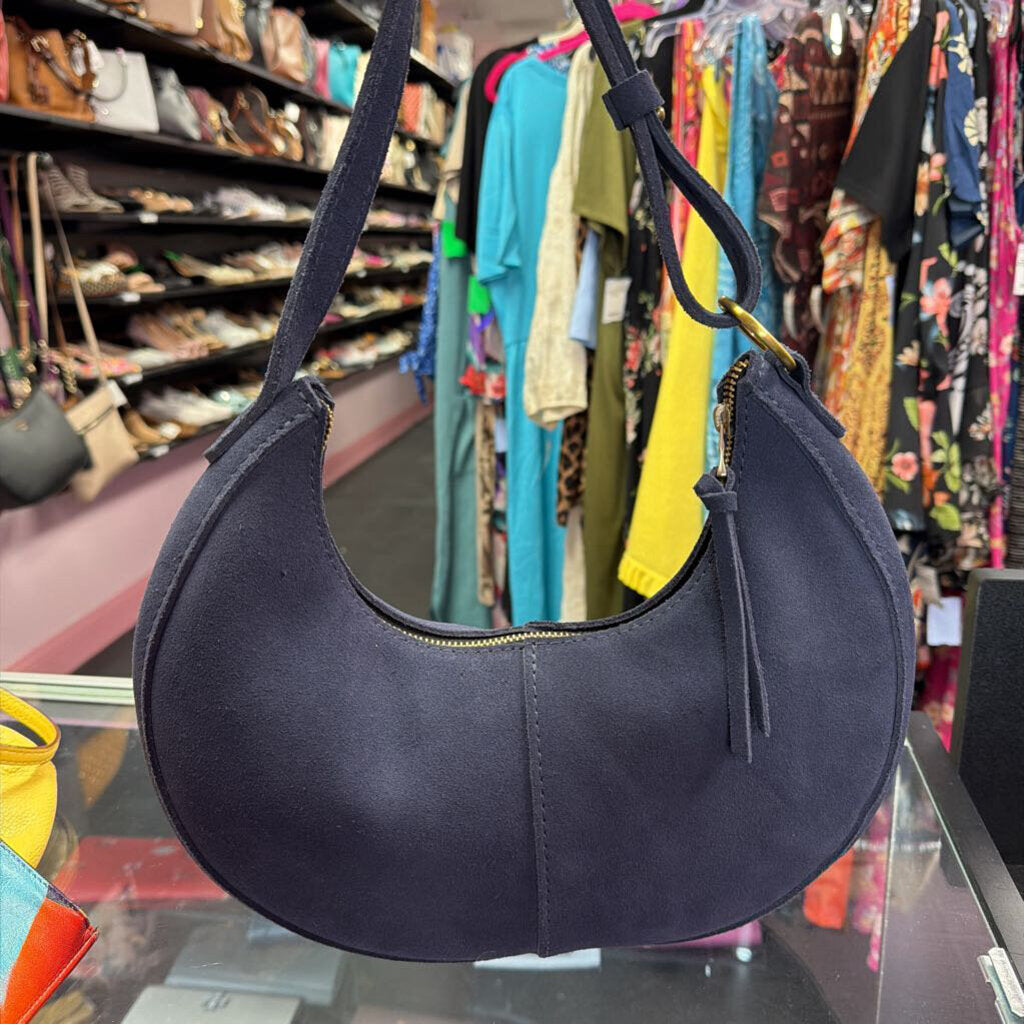 Portland Leather Goods Large Nora Crescent Shoulder Bag In Alaska Blue Suede