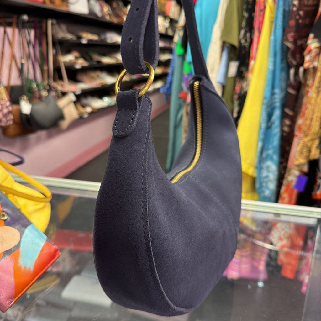 Portland Leather Goods Large Nora Crescent Shoulder Bag In Alaska Blue Suede