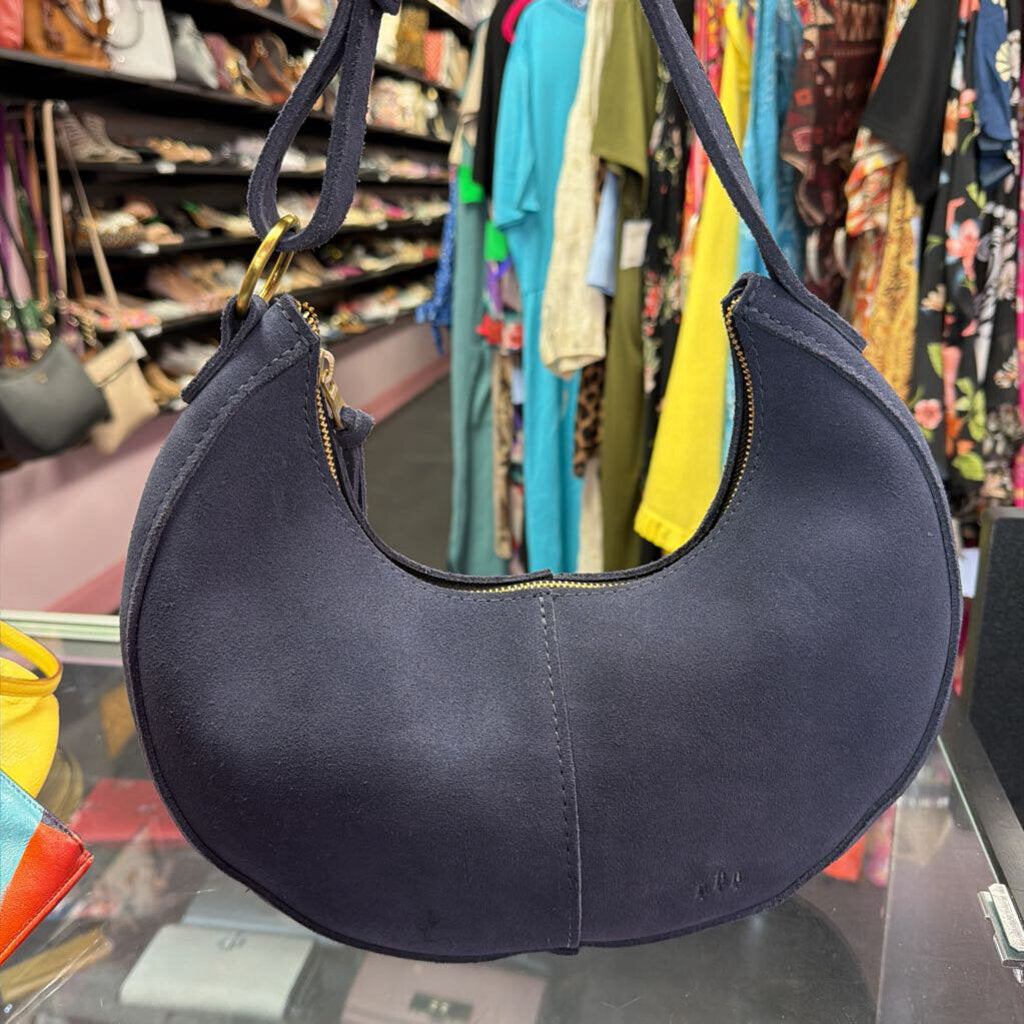 Portland Leather Goods Large Nora Crescent Shoulder Bag In Alaska Blue Suede