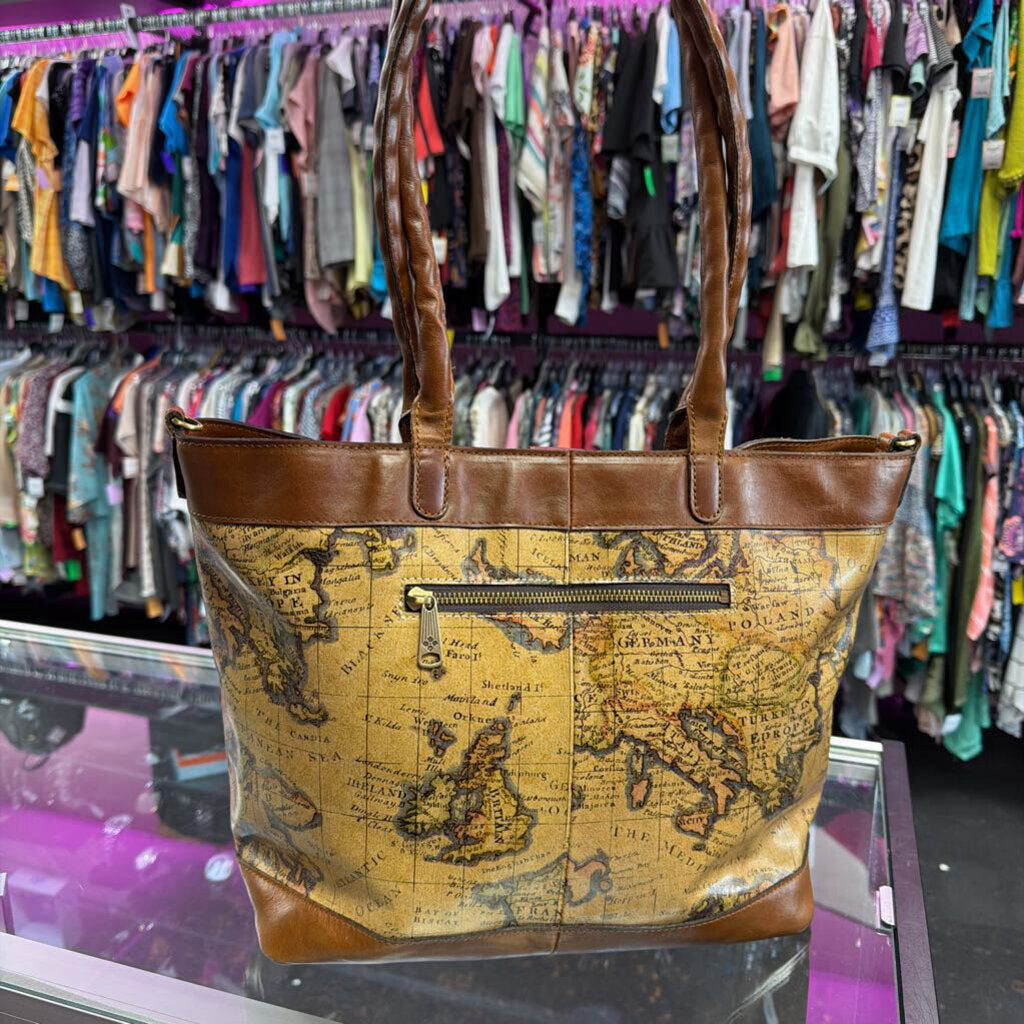 Patricia Nash Mallory Convertible Tote European Map Twisted Rope Handles