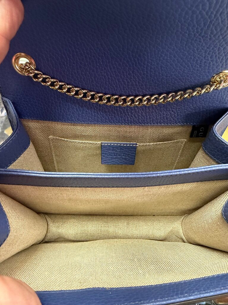 Gucci Interlocking G Shoulder Bag Gold Chain Strap Blue 510304 001998