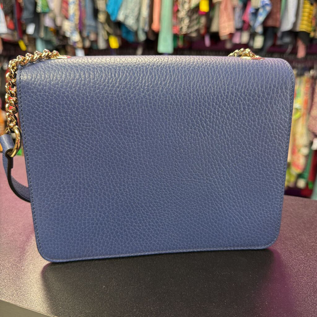 Gucci Interlocking G Shoulder Bag Gold Chain Strap Blue 510304 001998