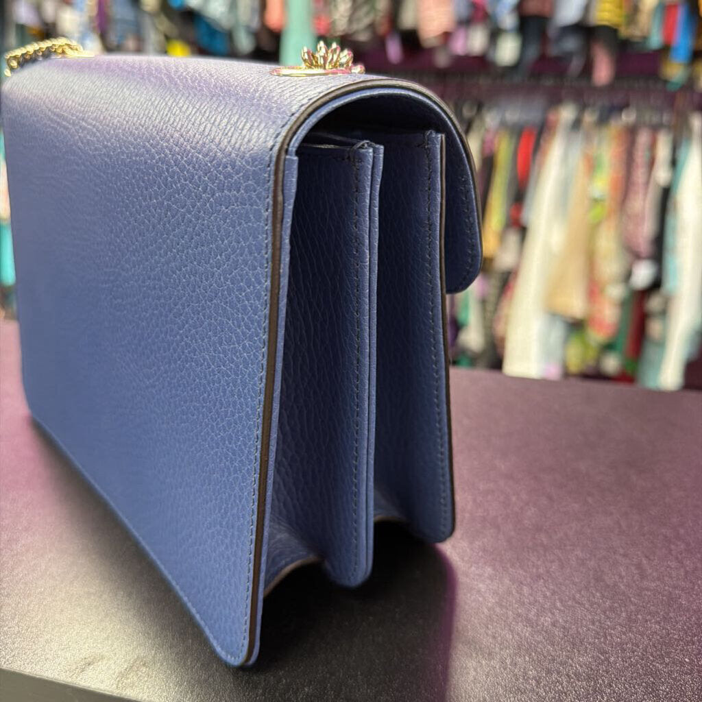 Gucci Interlocking G Shoulder Bag Gold Chain Strap Blue 510304 001998