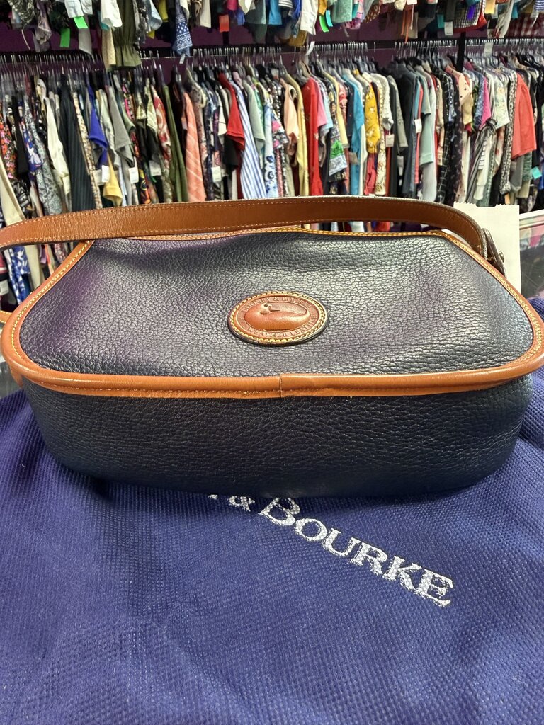 Dooney & Bourke Vintage Navy Blue and Tan Leather Equestrian USA Crossbody Bag