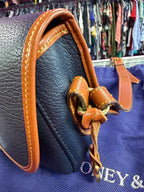 Dooney & Bourke Vintage Navy Blue and Tan Leather Equestrian USA Crossbody Bag